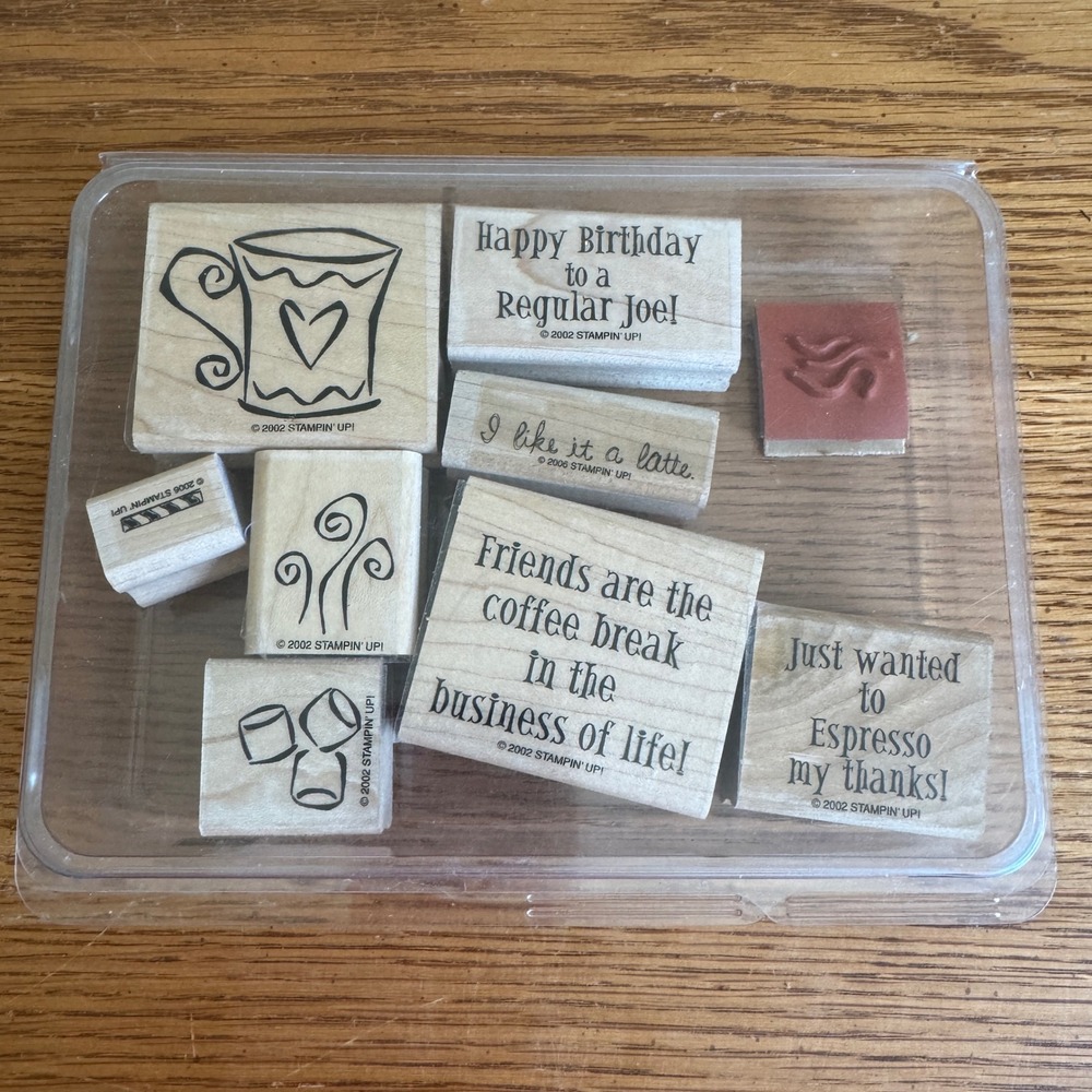 Stampin Up Espress Yourself Wood Mounted Rubber Stamp Set 9 Coffee Latte 2002